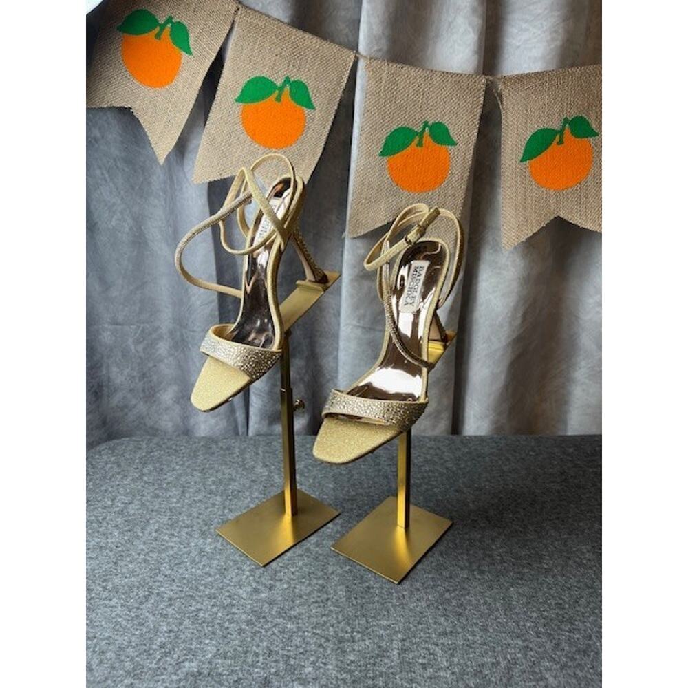 Badgley Mischka Sally Curvy Heel Stiletto Sandal Gemstone Plantino Gold Sz 6